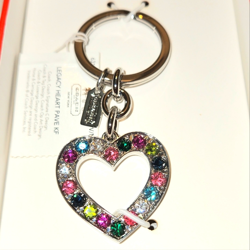 COACH Legacy Heart Pave Keychain with Gemstones NWT